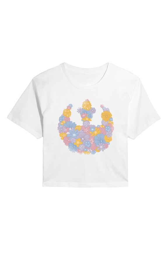 - Rebel Flower Logo - Juniors Cropped Graphic T-Shirt