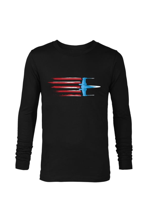 Rebel X-wing Fighter Red White & Blue USA America - Long Sleeve T-Shirt for Men - Customized-Black