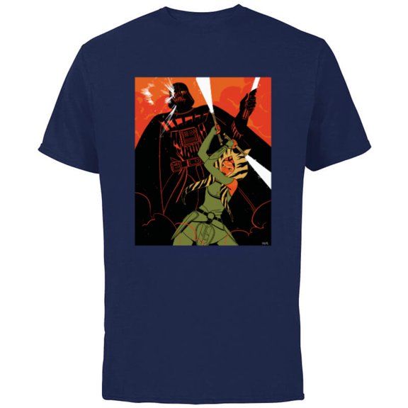 Star Wars Rebels Ahsoka Tano and Darth Vader Duel - Short Sleeve Cotton T-Shirt for Adults - Customized-Navy