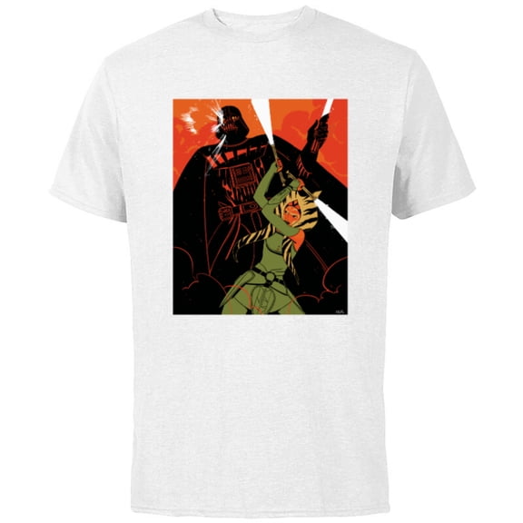 Star Wars Rebels Ahsoka Tano and Darth Vader Duel - Short Sleeve Cotton T-Shirt for Adults - Customized-White