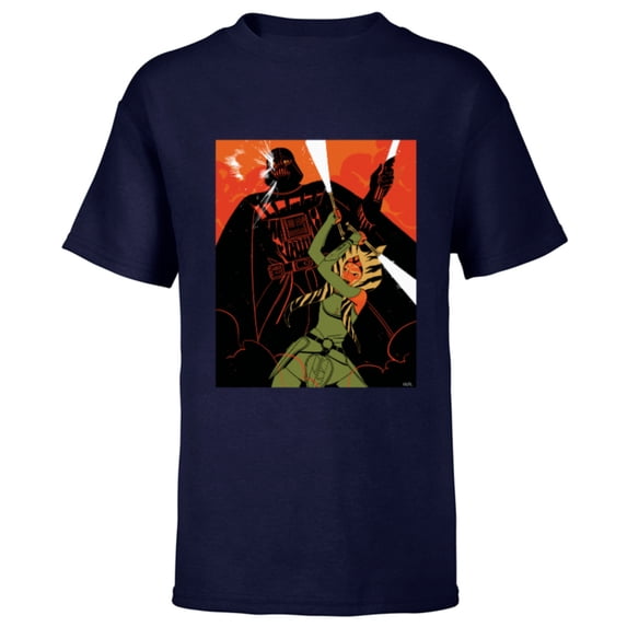 Star Wars Rebels Ahsoka Tano and Darth Vader Duel - Short Sleeve T-Shirt for Kids - Customized-Navy