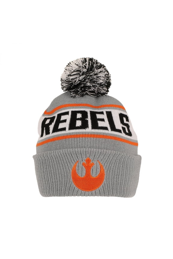 Rebels Logo Jacquard Knit Cuffed Beanie with Pom