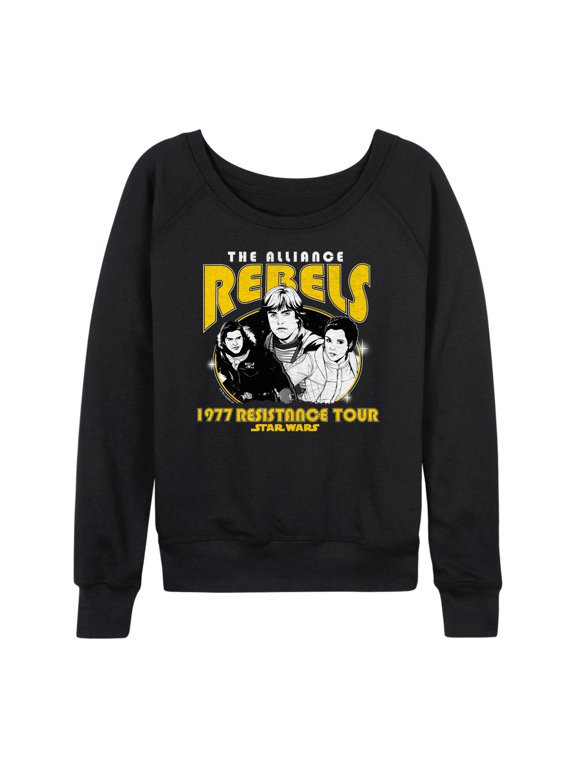 - Rebels Rock Tee Women's Lightweight French Terry Wide Neck Long Sleeve Graphic Shirt