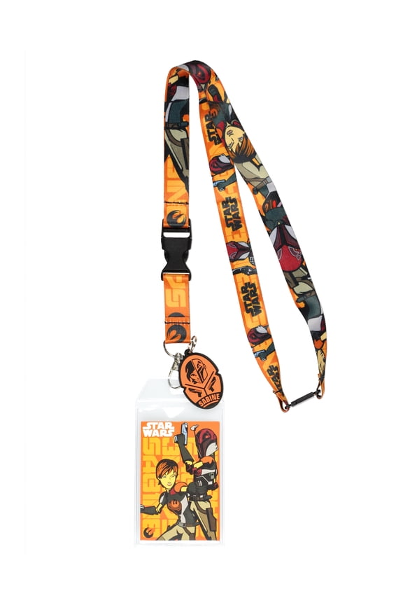 Rebels Sabine Mandalorian Warrior Lanyard ID Badge Holder With 2" Character Rubber Charm