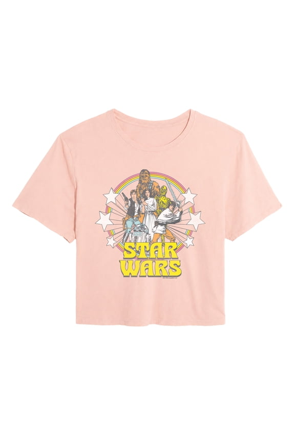 - Retro Character Group Logo - Juniors Cropped Graphic T-Shirt