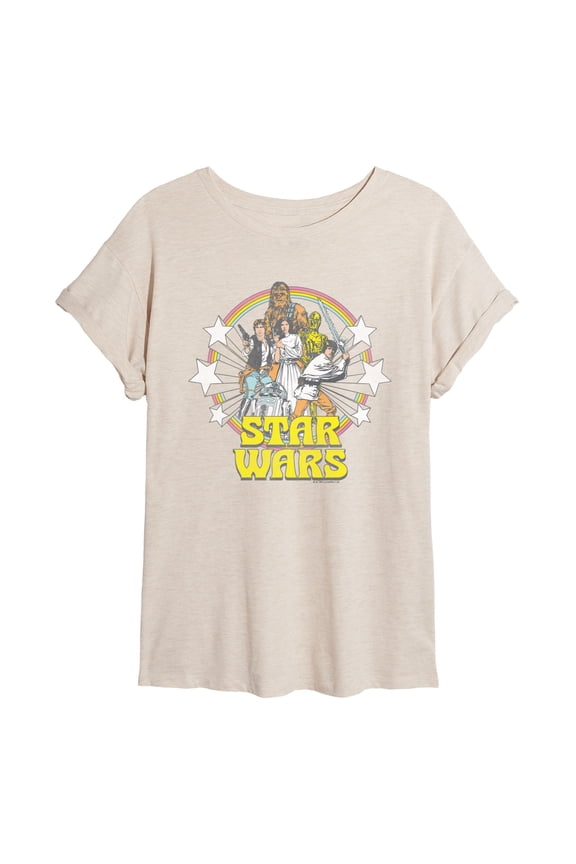 - Retro Character Group Logo - Juniors Oversized Graphic T-Shirt