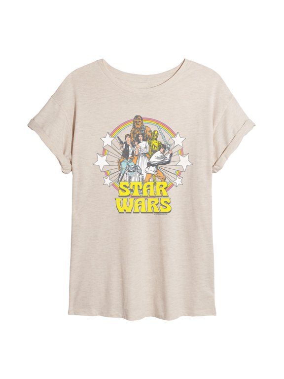 - Retro Character Group Logo - Juniors Oversized Graphic T-Shirt