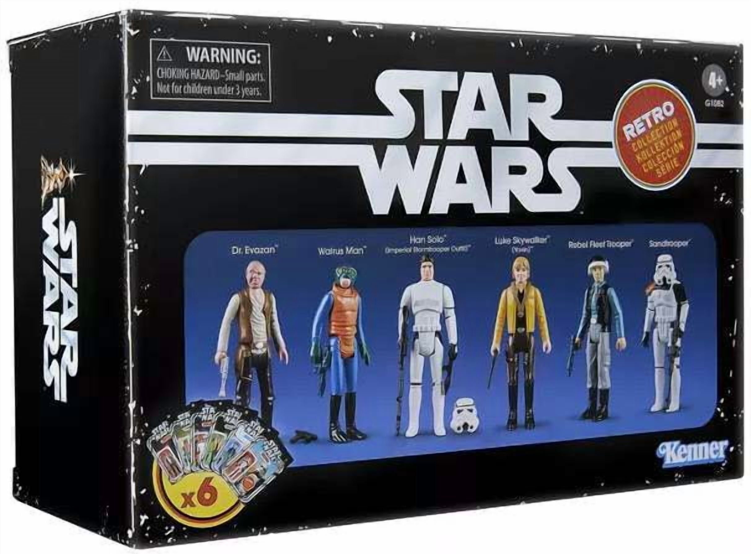 Star Wars Retro Collection Dr. Evazan, Walrus Man, Han Solo, Luke Skywalker, Rebel Fleet Trooper & Sandtrooper Action Figure 6-Pack