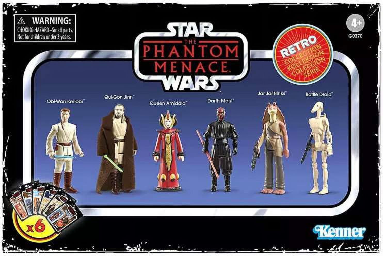 Star Wars Retro Collection Obi-Wan Kenobi, Qui-Gon Jinn, Queen Amidala, Darth Maul, Jar Jar Binks & Battle Droid Action Figure 6-Pack