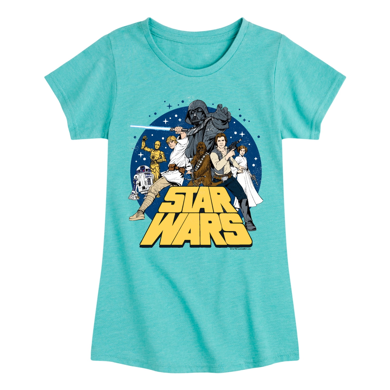 STAR WARS Star Banner Girls Short Sleeve Tee Shirt, Black, Small