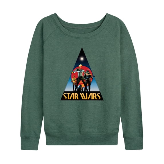Star Wars - Retro Logo Women's Lightweight French Terry Wide Neck Long Sleeve Graphic Shirt