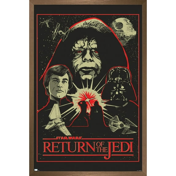 Star Wars: Return of the Jedi - Red Outline Illustration Wall Poster, 22.375" x 34" Framed