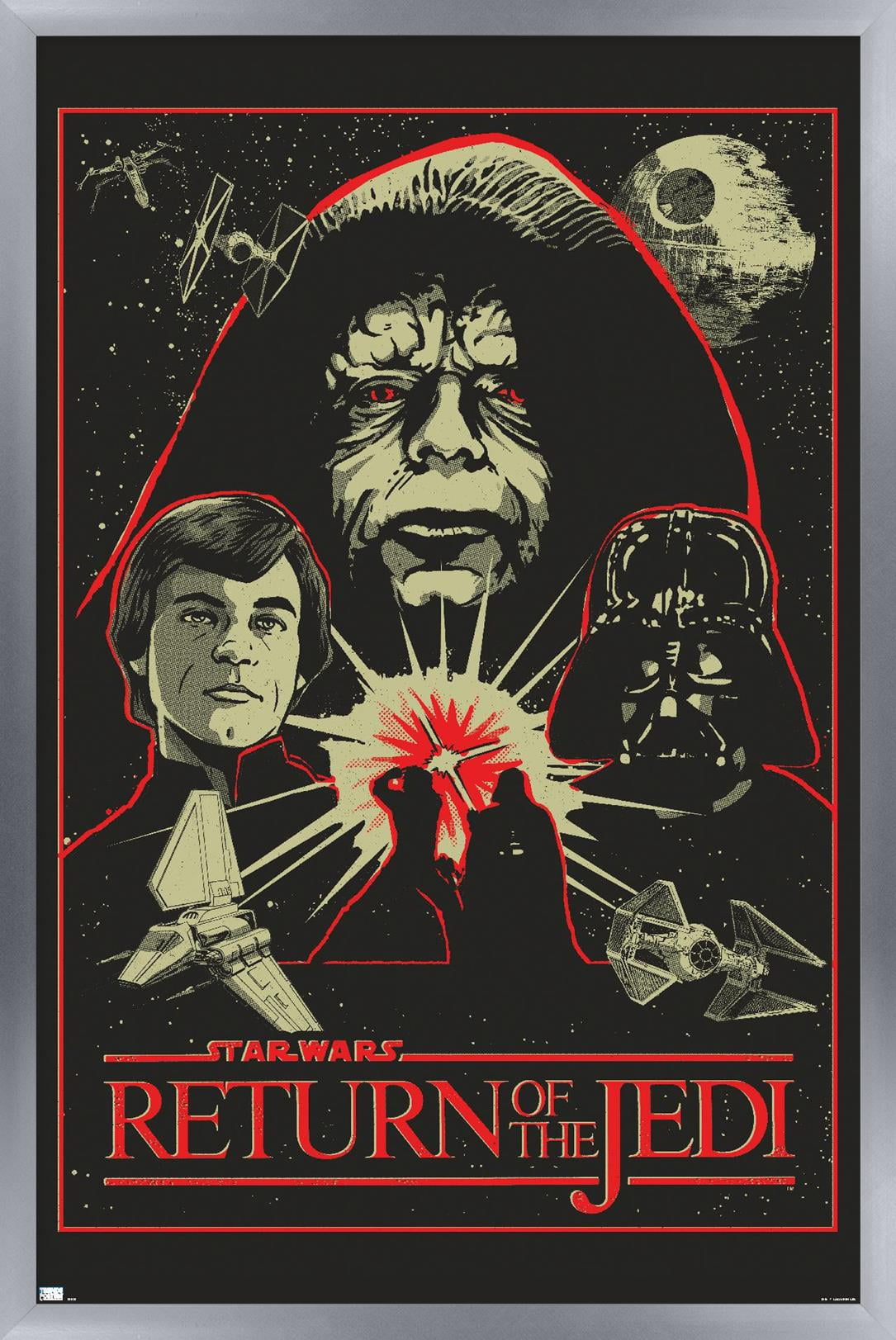 Star Wars: Return of the Jedi - Red Outline Illustration Wall Poster, 22.375" x 34" Framed