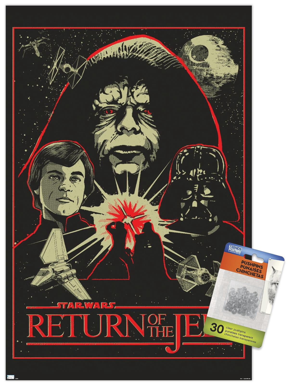 Star Wars: Return of the Jedi - Red Outline Illustration Wall Poster with Push Pins, 14.725" x 22.375"