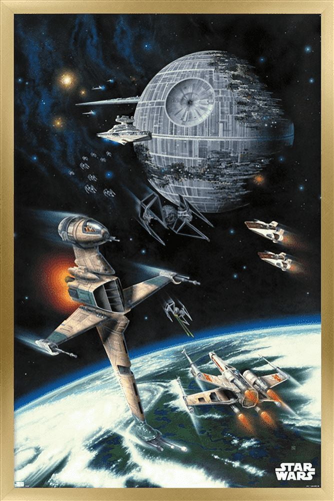 Star Wars: Return of the Jedi - Space Battle Wall Poster, 14.725" x 22.375", Framed
