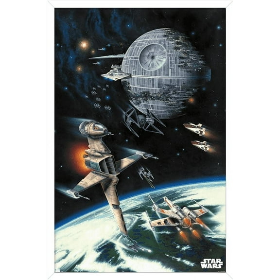 Star Wars: Return of the Jedi - Space Battle Wall Poster, 14.725" x 22.375", Framed