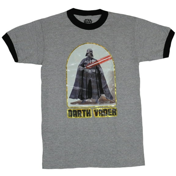 Star Wars Ringer Mens T-Shirt - retro Styled Darth Vader Iron On Image (Small)