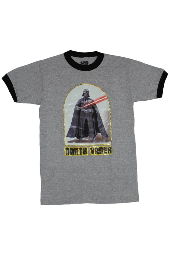 Ringer Mens T-Shirt - retro Styled Darth Vader Iron On Image (Small)