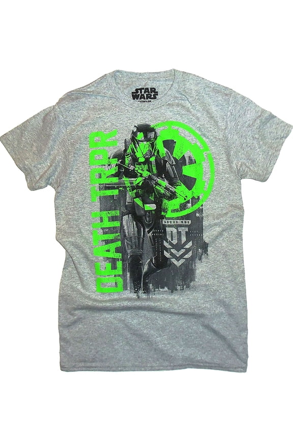 Rogue One Mens T-Shirt - Death Trooper Sketched With Green Neon (Large)