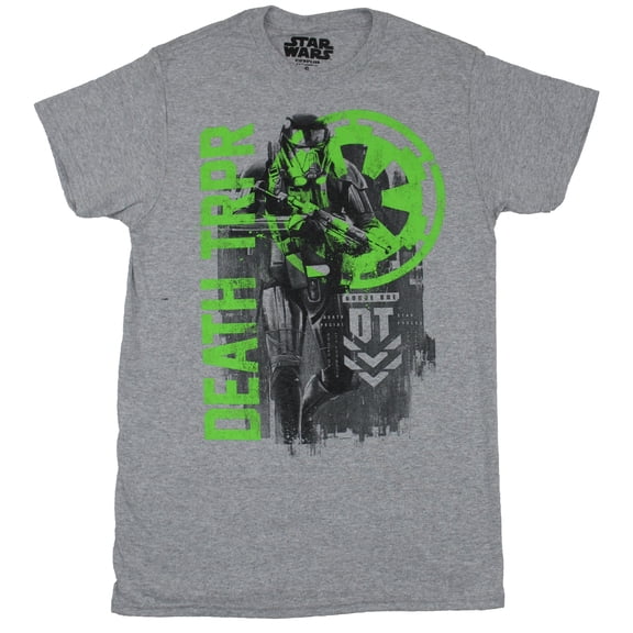 Star Wars Rogue One Mens T-Shirt - Death Trooper Sketched With Green Neon (Small)