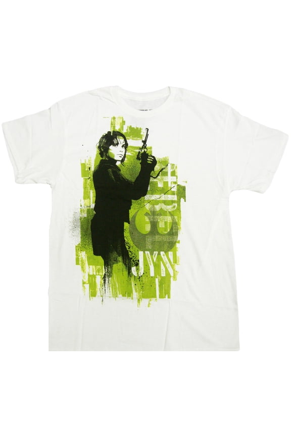 Rogue One Mens T-Shirt - Jyn Erso Gun Posed over Green Background