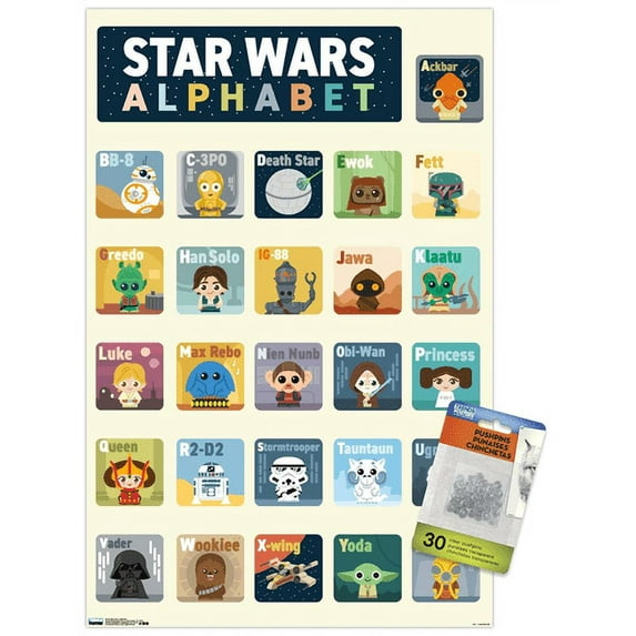 Star Wars: Saga - Alphabet Wall Poster with Pushpins, 14.725" x 22.375"