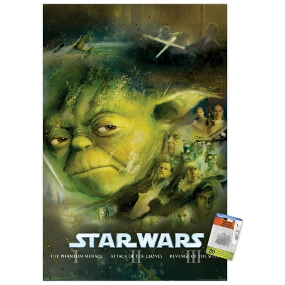 Star Wars: Saga - Blu Ray Prequels Wall Poster with Push Pins, 22.375" x 34"
