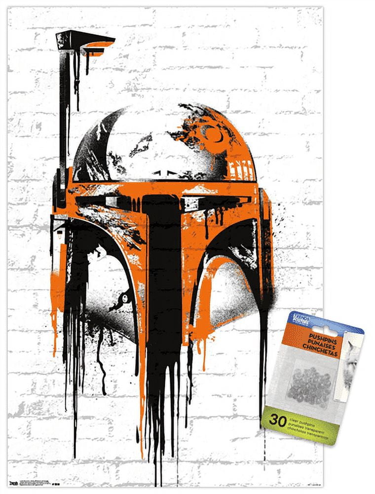 Star Wars: Saga - Boba Fett Black And Orange Wall Poster with Push Pins, 14.725" x 22.375"