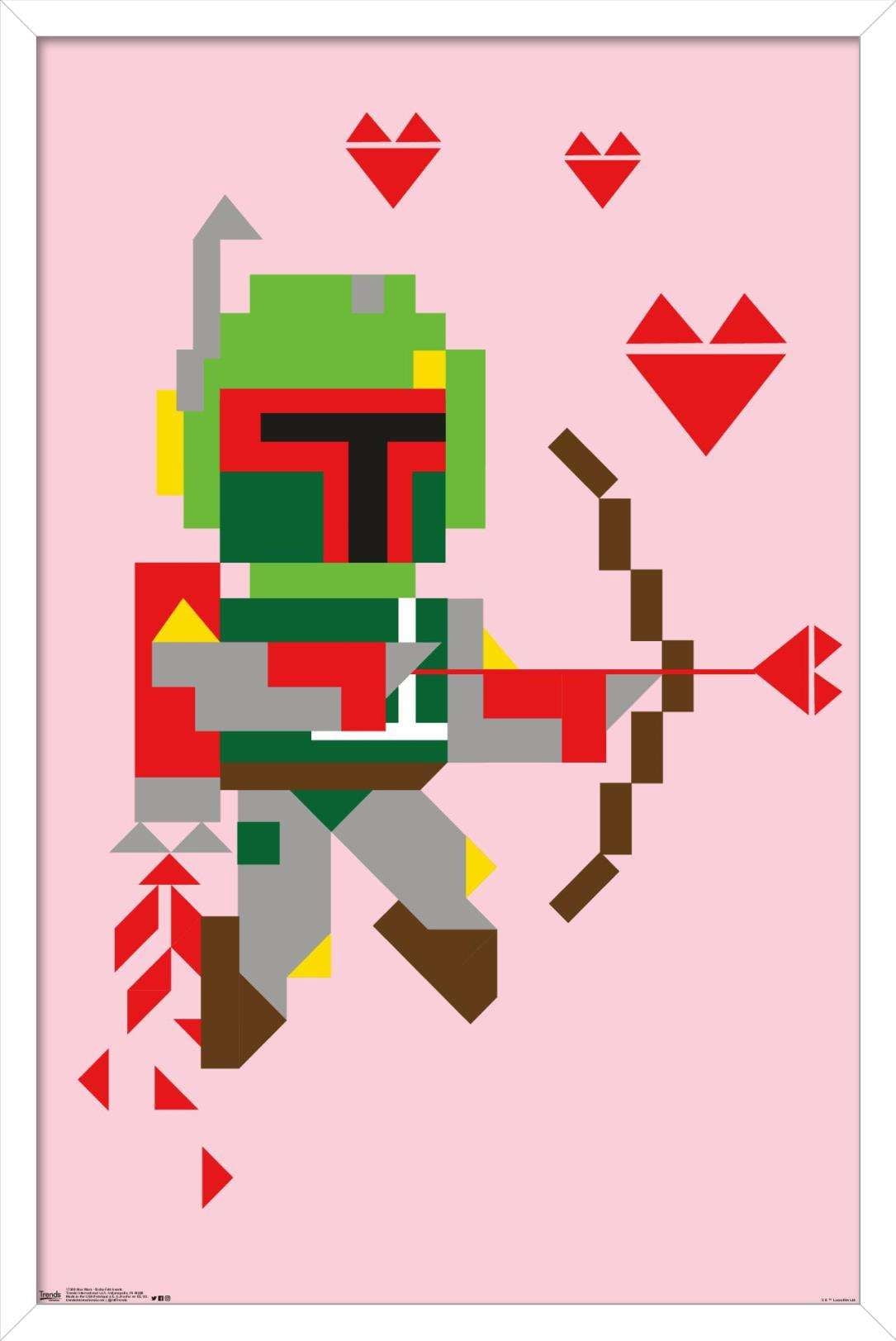 Star Wars: Saga - Boba Fett Hearts Wall Poster, 14.725" x 22.375", Framed