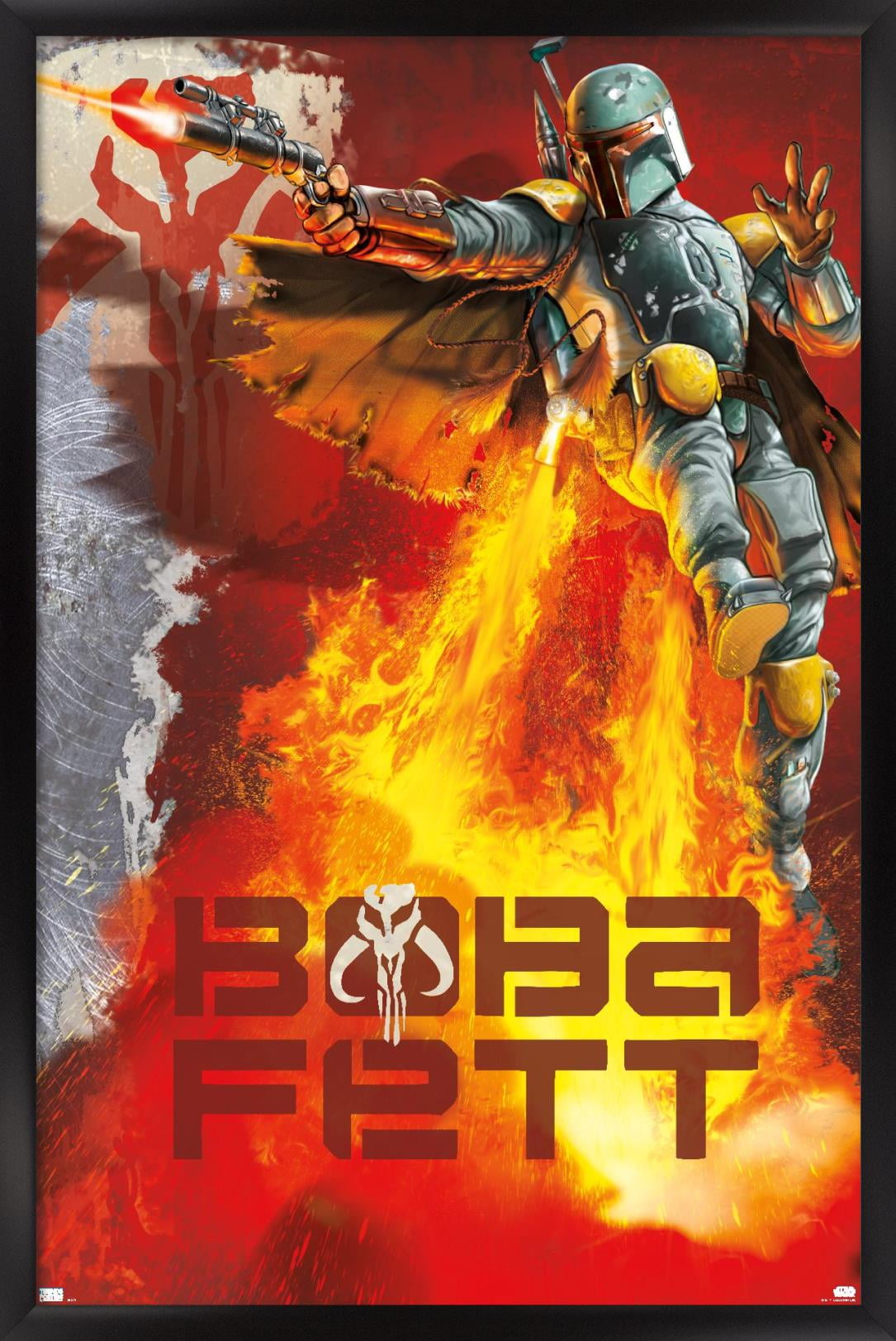 Star Wars: Saga - Boba Fett - Jet Pack Flames Wall Poster, 14.725" x 22.375", Framed