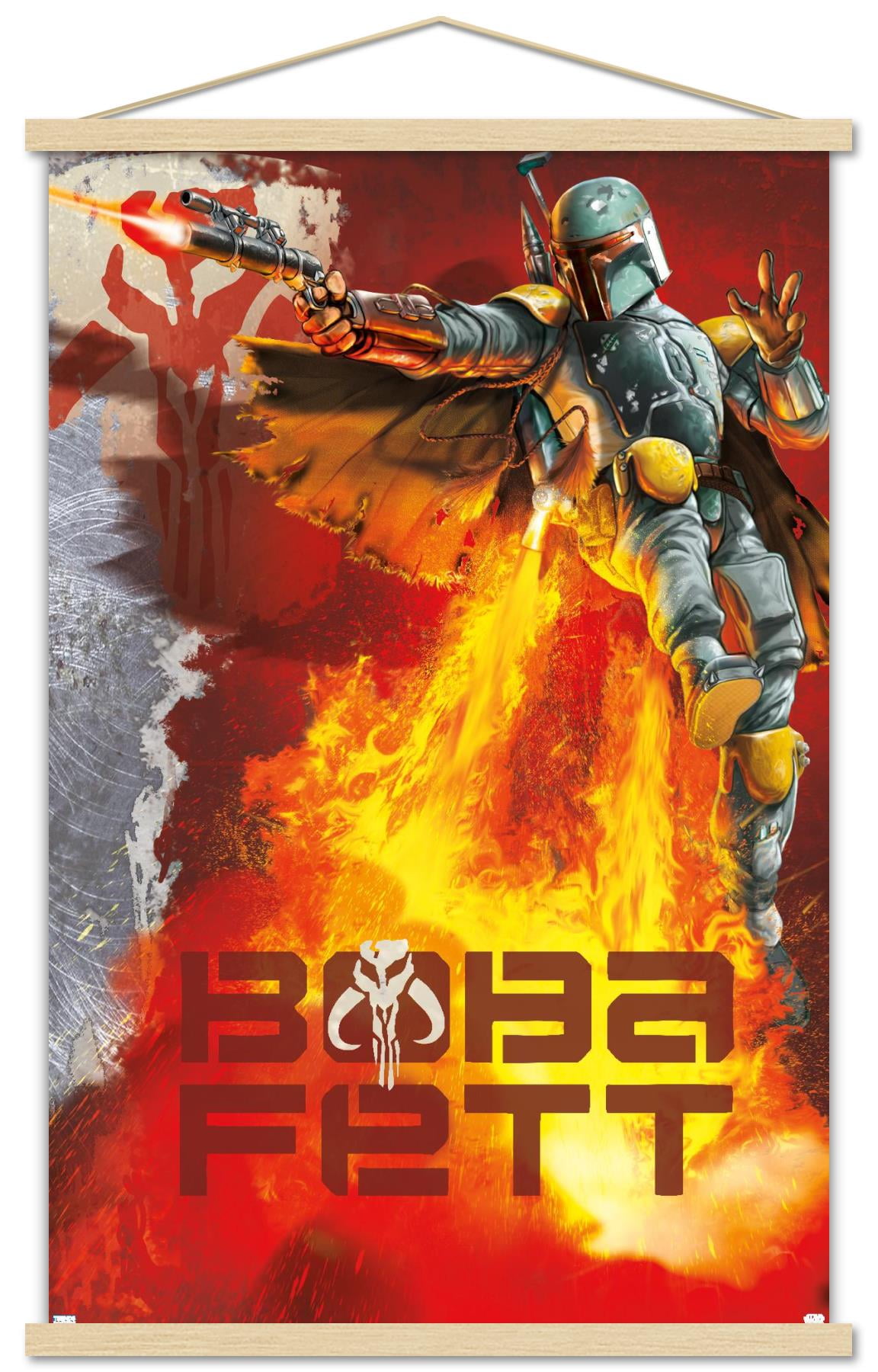 Star Wars: Saga - Boba Fett - Jet Pack Flames Wall Poster with Wooden Magnetic Frame, 22.375" x 34"