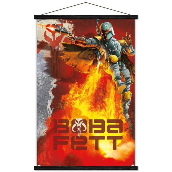 Star Wars: Saga - Boba Fett - Jet Pack Flames Wall Poster with Wooden Magnetic Frame, 22.375" x 34"