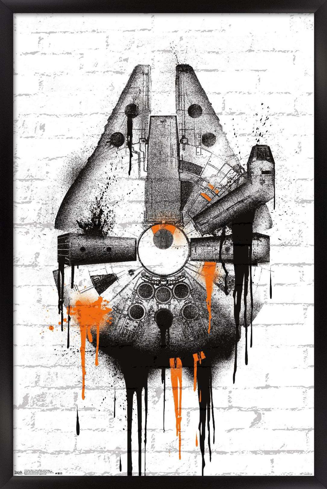 Star Wars: Saga - Falcon Black And Orange Wall Poster, 14.725" x 22.375", Framed