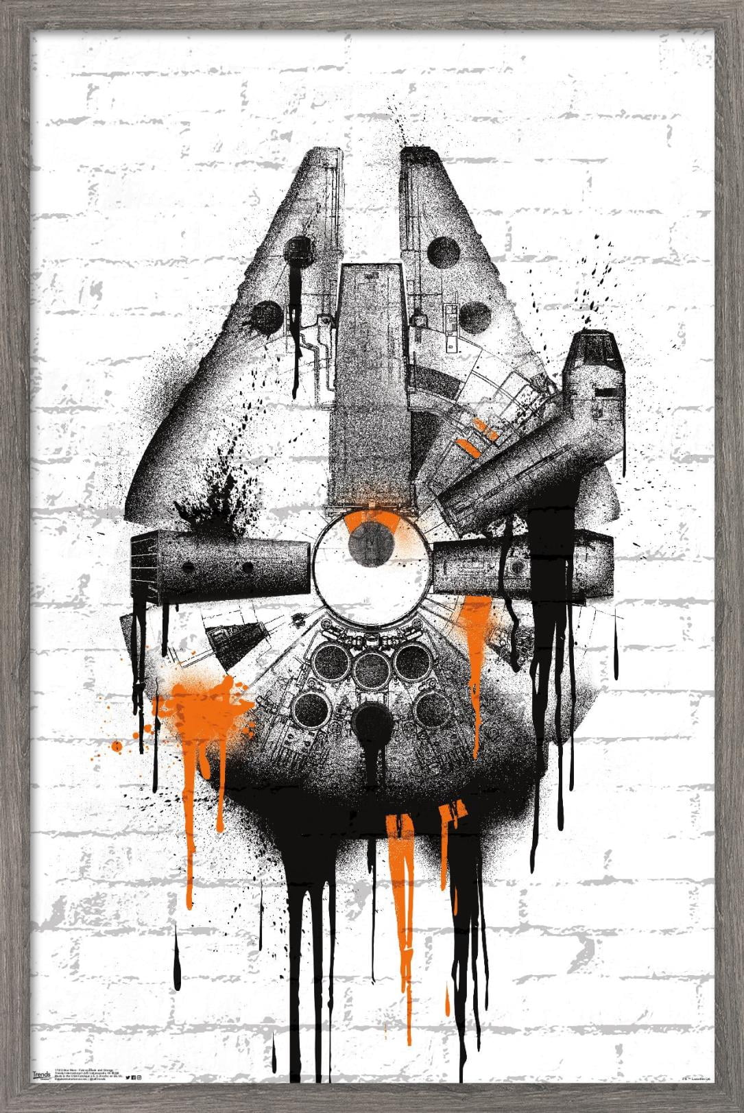 Star Wars: Saga - Falcon Black And Orange Wall Poster, 14.725" x 22.375", Framed