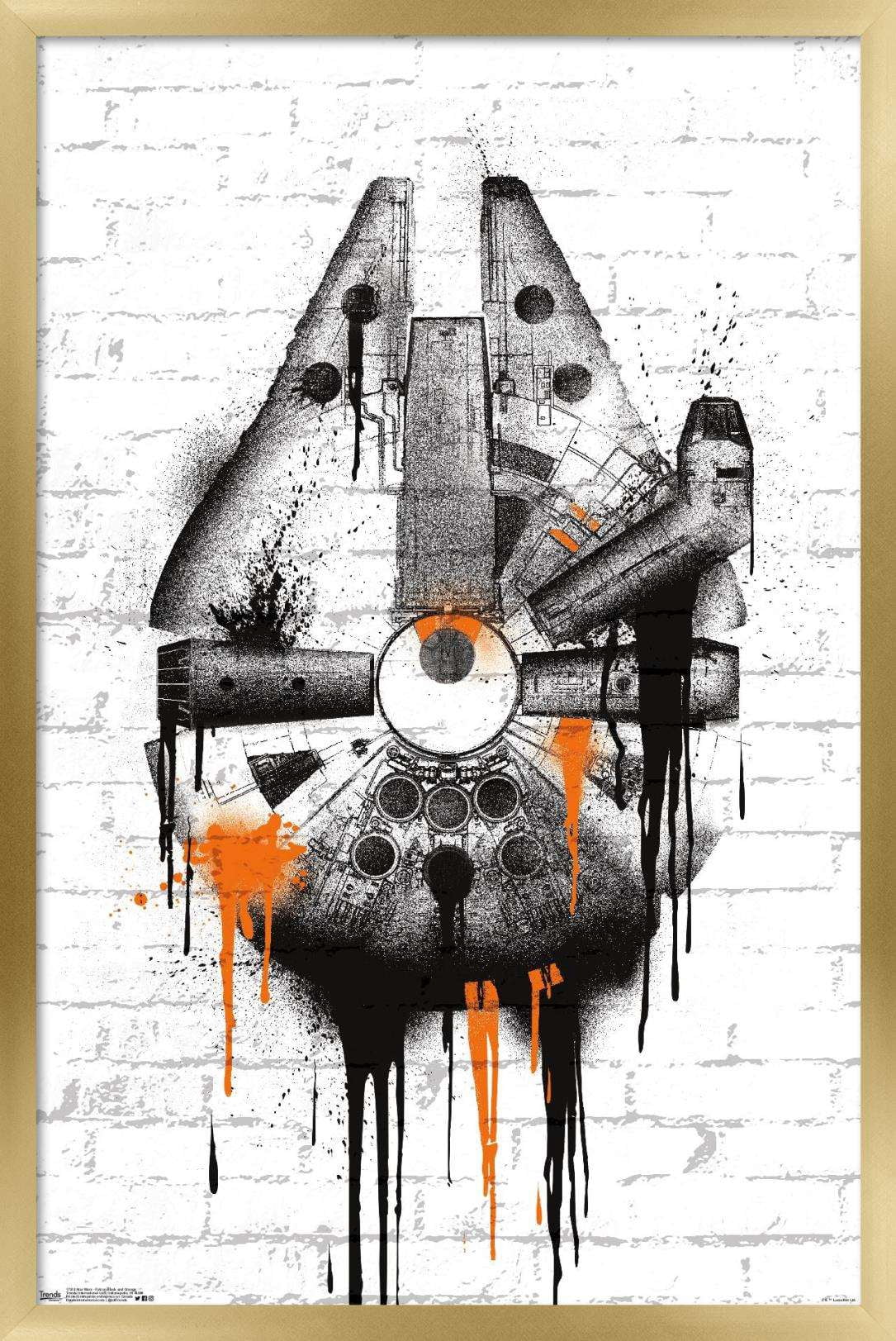 Star Wars: Saga - Falcon Black And Orange Wall Poster, 14.725" x 22.375", Framed