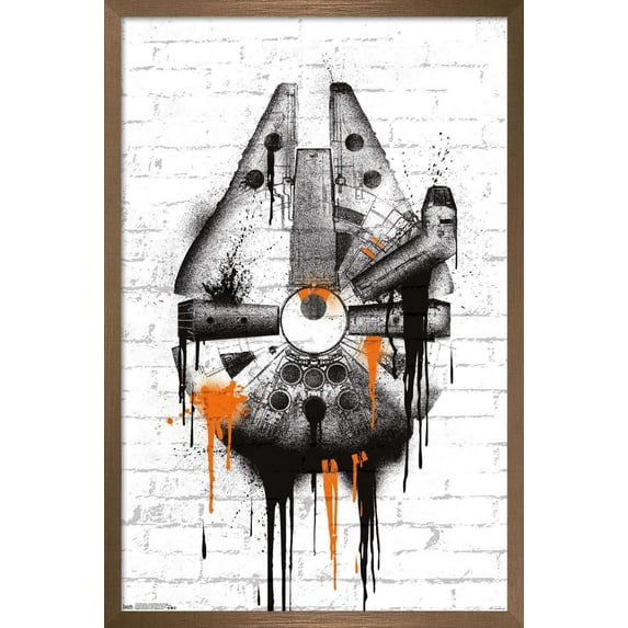 Star Wars: Saga - Falcon Black And Orange Wall Poster, 22.375" x 34", Framed