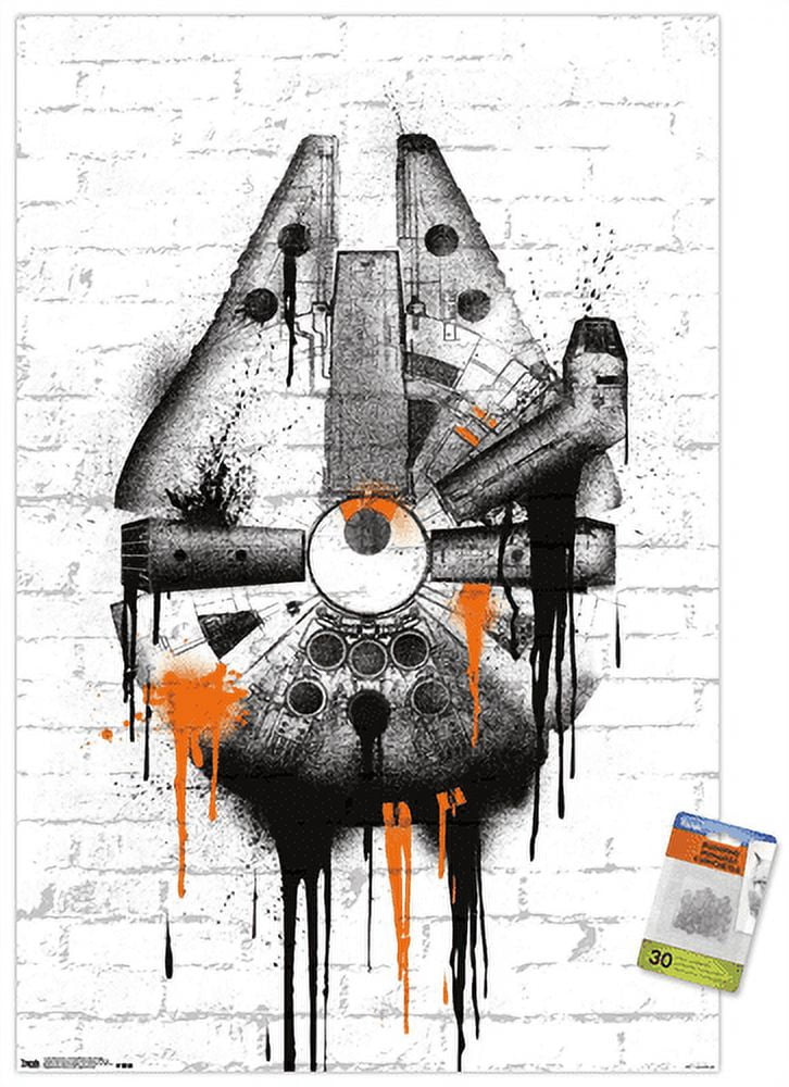 Star Wars: Saga - Falcon Black And Orange Wall Poster with Push Pins, 22.375" x 34"
