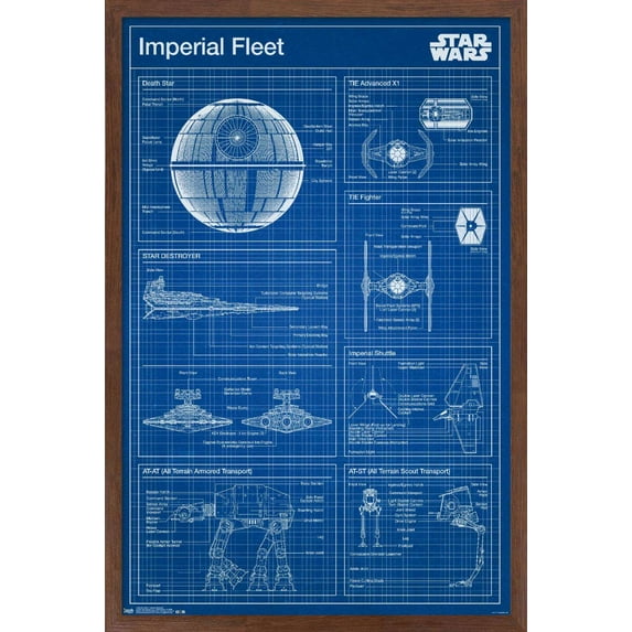 Star Wars: Saga - Imperial Blueprint Wall Poster, 14.725" x 22.375", Framed