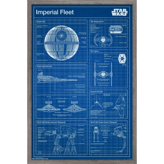 Star Wars: Saga - Imperial Blueprint Wall Poster, 14.725" x 22.375", Framed