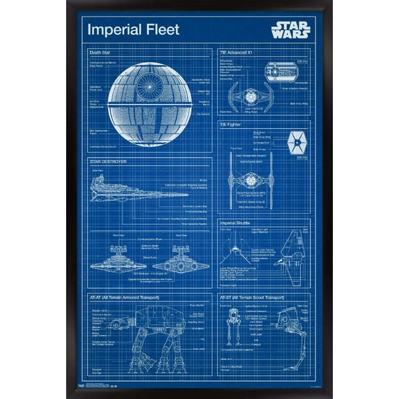 Star Wars: Saga - Imperial Blueprint Wall Poster, 14.725" x 22.375", Framed
