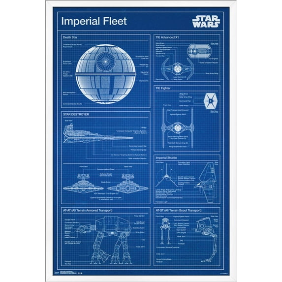 Star Wars: Saga - Imperial Blueprint Wall Poster, 22.375" x 34", Framed
