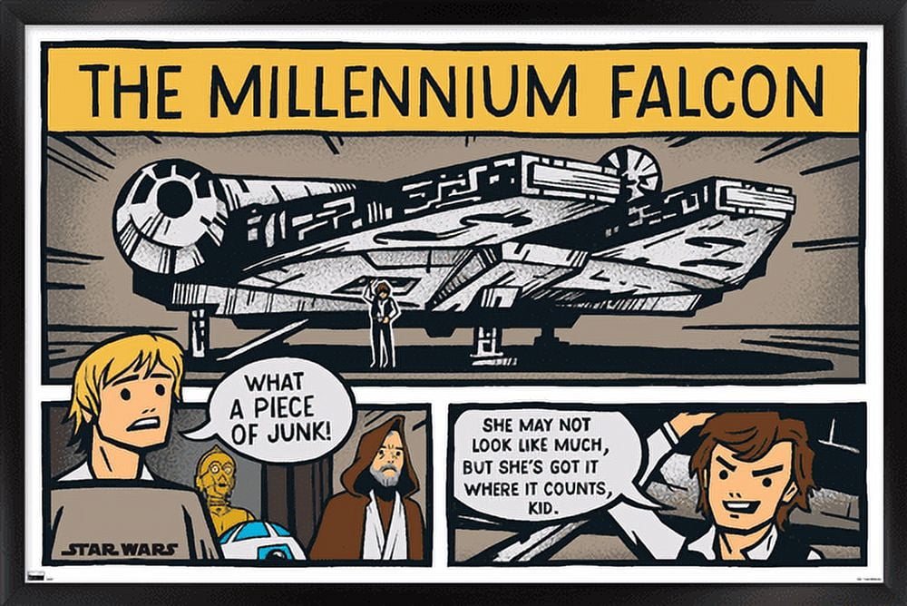 Star Wars: Saga - Millennium Falcon Comic Wall Poster, 22.375" x 34", Framed