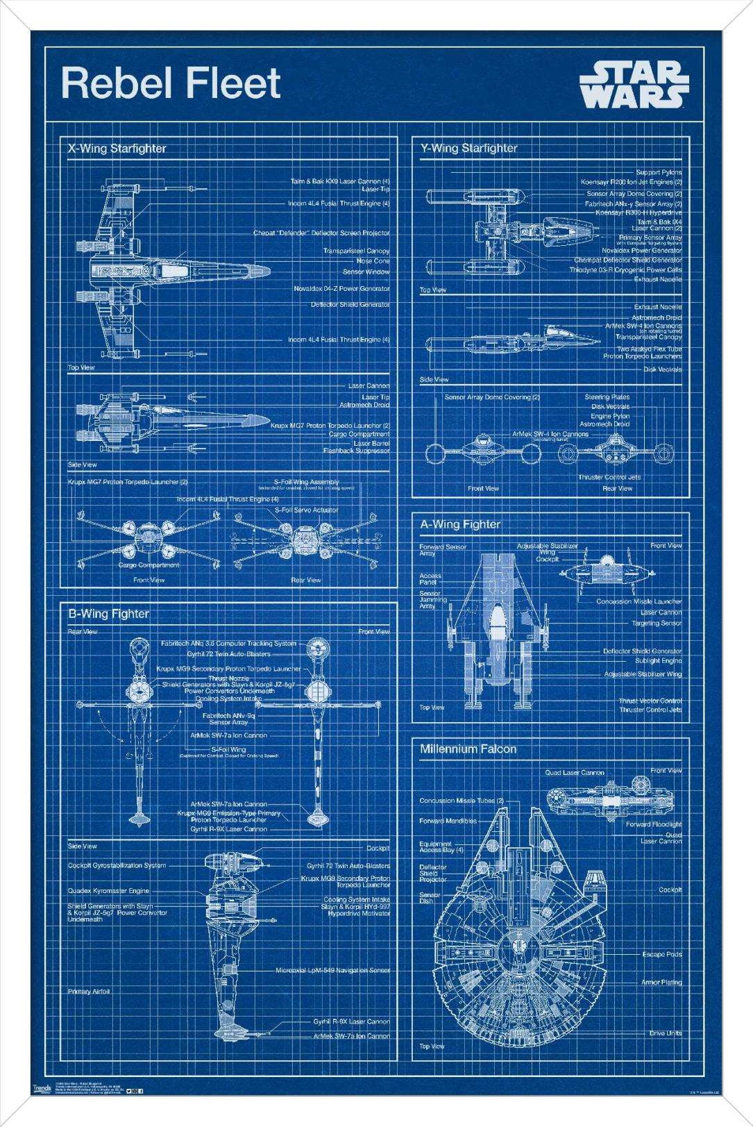 Star Wars: Saga - Rebel Blueprint Wall Poster, 14.725" x 22.375", Framed