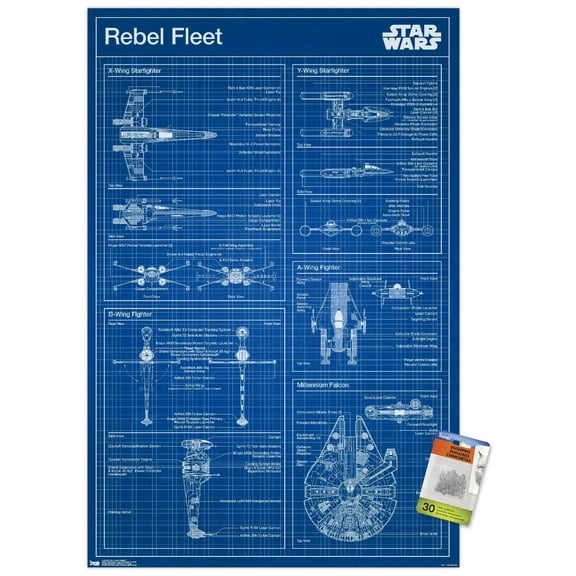 Star Wars: Saga - Rebel Blueprint Wall Poster with Push Pins, 22.375" x 34"