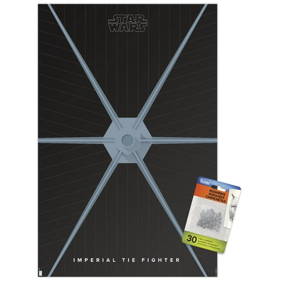 Star Wars: Saga - S. Preston Minimalist Tie Fighter Wall Poster with Pushpins, 14.725" x 22.375"