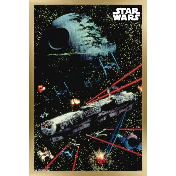 Star Wars: Saga - Space Battle Wall Poster, 14.725" x 22.375", Framed