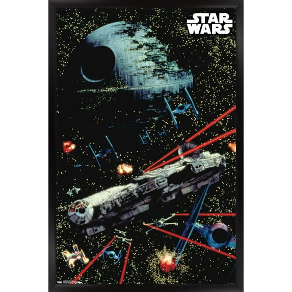 Star Wars: Saga - Space Battle Wall Poster, 14.725" x 22.375", Framed