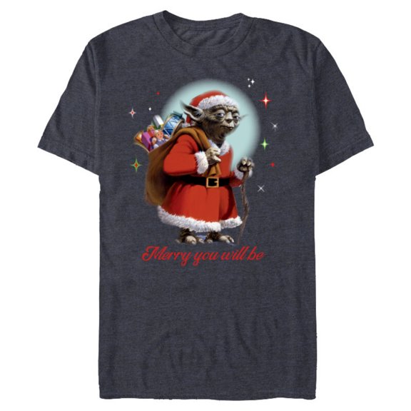 Star Wars Santa Yoda Merry You Will Be - Short Sleeve Blended T-Shirt for Adults -Customized-Navy Heather