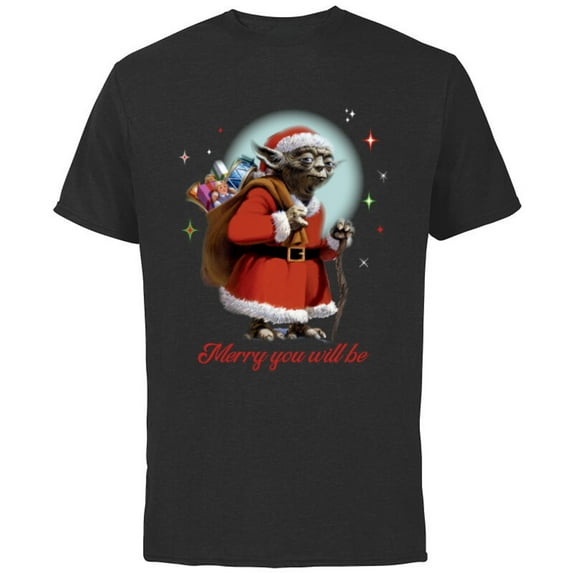 Star Wars Santa Yoda Merry You Will Be - Short Sleeve Cotton T-Shirt for Adults -Customized-Black