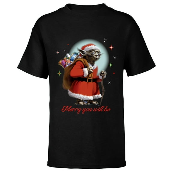 Star Wars Santa Yoda Merry You Will Be - Short Sleeve T-Shirt for Kids -Customized-Black